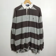 Polo by Ralph Lauren ポロバイラルフローレン ラガーシャツ 長袖 ポロシャツ エルボーパッチ ボーダー 古着 vintage ポニー 刺繍 コットン メンズ L グレー系 B792