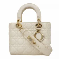 【6bd4904】クリスチャンディオール ハンドバッグ カナージュ レディディオール レザー ホワイト シャンパンゴールド金具 2wayバッグ【中古】レディース