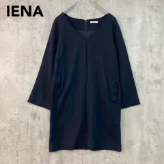 IENA イエナ ワンピース チュニック 膝丈 Vネック ウール100% 日本製 ルドーム ネイビー 無地 長袖 Aライン コクーン シンプル フォーマル オフィス カジュアル お呼ばれ きれいめ 冠婚葬祭 卒業式 入学式 ★ ◇■