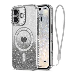 【新品】 LAPOPNUT iPhone 17 用 ケース クリア メッキ加工 グリッターカード リストストラップ スマホケース きらきら かわいい おしゃれ 軽量 薄型 衝撃吸収 女性 アイフォン17対応 カバー(シルバー) 0