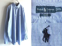 希少 90sビンテージ Ralph Lauren ラルフローレン BLAKE ロゴ刺繍 マイクロギンガムチェック BDシャツ XXL ブルー 青 大きいサイズ USA企画