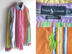 希少 00sビンテージ Ralph Lauren ラルフローレン CUSTOM FIT ポロポニーロゴ刺繍 マルチストライプ BDシャツ M カラフル