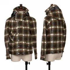 ジュンヤワタナベ コムデギャルソンJUNYA WATANABE COMME des GARCONSウールモヘヤチェック織りウインドストッパーフーテッドジャケット 緑赤茶Mのサムネイル