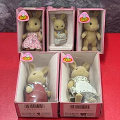 ■希少　初期　シルバニアファミリー　耳折れウサギ　アイボリータイプ　ファミリー 　5体まとめ売り　おもちゃ　エポック社　廃盤品