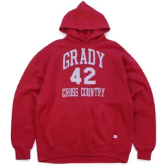 90s メキシコ製 RUSSELLラッセル GRADY 42 CROSS COUNTRY スウェットパーカー 濃赤 L★フーディー オールド ビンテージ スポーツ