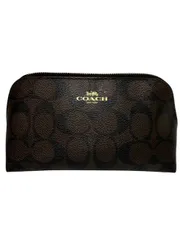 コーチ シグネチャー コスメティック ポーチ F53385  ゴールド ブランドロゴ 小物入れ ブラウン／ブラック 化粧ポーチ 中古　　H8-2-146