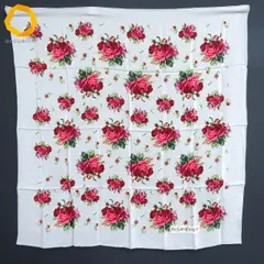 #ae イヴサンローラン Yves Saint Laurent 大判 スカーフ グレー 赤 緑 マルチ 花柄 バラ柄 薔薇 シルク 絹 ヴィンテージ [937500] k01