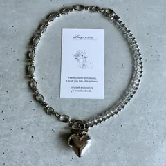 【チェーンネックレス】ビーズネックレス ステンレス ハートネックレス