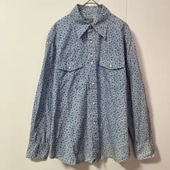 ウエスタンシャツ コットン100％ 総柄 花柄 サイズM 薄手 春夏 ブルー 青　　　　T-76