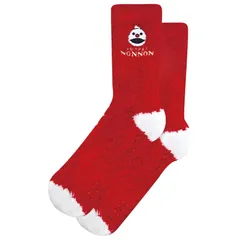 パペットノンノン 編み込み ボアソックス 23.0~24.5cm 滑り止め付き キャラクター ルームソックス 靴下 もこもこ 暖かい 厚手 長い 滑り止め 冬 レッド 女性 子供 キッズ 大人 1