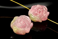 ミルキー◇繊細彫刻 ウォーターメロントルマリン　12-14x12-14mm　バラ彫刻(通し穴) ビーズ 1個売り パワーストーン 天然石 _PRG2446-1