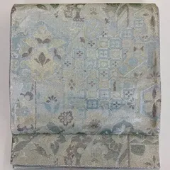 ［7053］袋帯 花唐草文様 シルバー 六通 正絹 着物 フォーマル