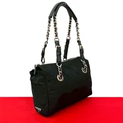 極 美品 PRADA プラダ 三角ロゴ 金具 キルティング テスートナイロン レザー チェーン セミ ショルダーバッグ トートバッグ ブラック 85947