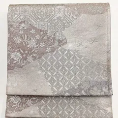 ［7060］袋帯 花唐草吉祥文様 シルバー 六通 正絹 着物 フォーマル