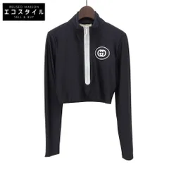 GUCCI グッチ 美品 インターロッキングG ハーフジップ クロップド ロングスリーブ カットソー ナイロン ブラック×ホワイト S 688615 XJD6D S
