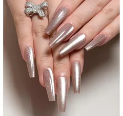 数量限定　ロング つけ爪 おしゃれ マグネット 猫目石 長めネイルチップ 24枚入 光沢 キラキラ かわいい つけ爪 マグネット ネイル 人気ネイルチップ 偽の爪 シンプル ネイルチップ 手作り 付け爪 ネイルシール ネイルアート DIYネイル 花嫁 成人式