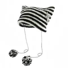 大特価　猫耳ニット帽 レディース 秋冬 サブカル系 猫耳 帽子 ビーニーハット ニットキャップ 防寒 かわいい帽子 ポンポン 伸縮性 可愛カッコ ファッション 地雷系飾りG0154