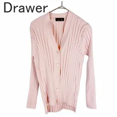 Drawer ドゥロワー 16Gリブ編みVネックカーディガン ピンク