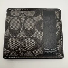 COACH コーチ 二つ折り財布 シグネチャー ブラック メンズ レザー コンパクトウォレット ブランド財布 ロゴ 折り財布