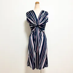 Maille Demoiselle Paris 膝丈 ジャージーワンピース ネイビー ストライプ 美シルエット 春夏 フランス製 アーモワールカプリス EGERIE などお好きな方に