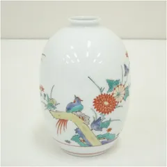 酒井田柿右衛門造　錦菊鳥文花瓶  花器 おしゃれ かわいい アンティーク フラワーベース 華道 華道具 茶道具 茶道 生花 花入れ