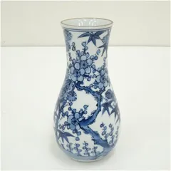 秀峰造　染付松竹梅文花瓶  花器 おしゃれ かわいい アンティーク フラワーベース 華道 華道具 茶道具 茶道 生花 花入れ 11月 秋