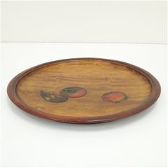 希少・未使用】岡山伝統工芸 烏城彫（うじょうぼり）丸盆 天然木 漆器