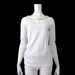 バーバリー ロンドン BURBERRY LONDON カットソー Tシャツ 7分袖 ボートネック ノバチェック ロゴ 刺繍 M 2 白 ホワイト ベージュ 国内正規品