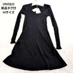 【新品タグ付 】3DメリノリブVネックワンピース ブラック Mサイズ