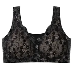 前開き シームレス ブラ レディース ノンワイヤー フロントボタン 脇高 伸縮 軽量 ソフトサポート 楽ブラ ナイトブラ 授乳 介護 入院 大きいサイズ 黒 as-002