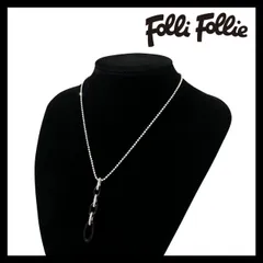 M【Folli Follie】ボールチェーン ネックレス SV925 SILVER/シルバー 総重量約10.2g ブラック/黒 ラインストーン ペンダント フォリフォリ (62212H3)