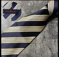 Yoshie inaba ベージュ ネイビー ストライプ シルク ネクタイ[MSE361]