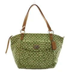 コーチ COACH オプアート トートバッグ ハンドバッグ ショルダーバッグ 総柄 PVCキャンバス ベージュ 緑 グリーン 13142 /AN7