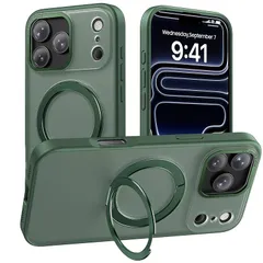 【新品】 【多機能360度回転スタンド】Mcoifull Phone 17 Pro Max との互換性あり ケース マグネット搭載 ワイヤレス充電 耐衝撃 マット感 半透明 指紋防止 アジャスタブルスタンド アイフォン17プロマックスケース ダークグリーン