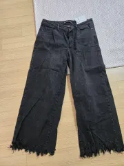 ザラ ブラック デニム ワイド パンツ ダメージ ジーンズ