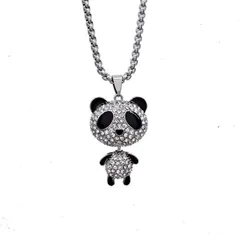 カロモンテ ネックレス メンズ パンダ キラキラ 揺れる ラインストーン チタン ロング チェーン ヒップホップ アクセサリー 可愛い ギフト (60cm,  60cm)