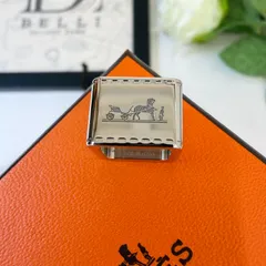 鑑定済み【 美品 】エルメス 《 ミニ ボルデュック 》 パラディウム シルバー スカーフリング ツイリーリング 馬車