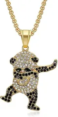 カロモンテ メンズ パンダ ネックレス ロング キラキラ ジルコニア ヒップホップ ストリート ダンス ペンダント アクセサリー 18金メッキ (ゴールド,  60cm)
