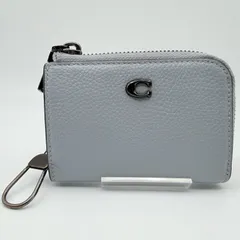 COACH（コーチ）L字ファスナー コインケース レザー グレーブルー系 カードケース 小銭入れ キーリング付き