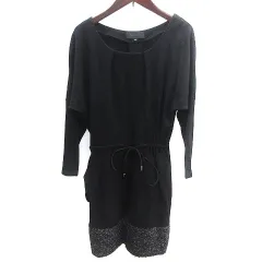 アンタイトル UNTITLED ニット ワンピース ミニ 切替 ウール ドルマンスリーブ 七分袖 0 S 黒 ブラック /AU