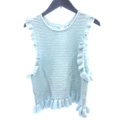 ザラ ZARA ニット カットソー フリル ノースリーブ M 水色 ライトブルー /AU