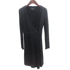 アンタイトル UNTITLED ワンピース ひざ丈 カシュクール ウール 長袖 0 XS 黒 ブラック /AU