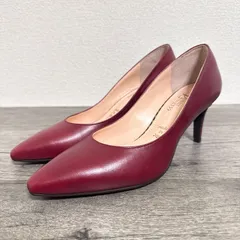 未使用 リミットティル2359 日本製 オールウェザー スクエアポインテッドトゥ 7cmヒール オールレザーパンプス ハイヒール 23.5cm 赤 ワインレッドのサムネイル