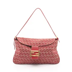 フェンディ FENDI ショルダーバッグ ズッキーノ 26796 レッド キャンバス レザー ズッカ マンマバケット レディース Used B