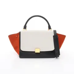 セリーヌ CELINE ハンドバッグ トラペーズ スモール 174683 ホワイト/ブラック/オレンジ レザー スウェード トラペーズ スモール レディース Used A