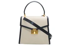 TIFFANY&Co. ティファニー 2WAYバッグ キャンバス レザー ネイビー ベージュ ゴールド金具 イタリア製 美品 中古 4b012442