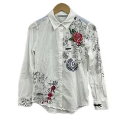 Desigual(デシグアル) 長袖シャツブラウス サイズXS レディース美品  - 白×ブルーグレー×レッド ストライプ/刺繍