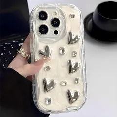13Promax 用 ケース ハート シルバー 立体 クリア 韓国 iphone かわいい いphoneケース 人気スマホケース キラキラ おしゃれ ランキング なみなみ シンプル 透明 ソフト アイフォンケース TPU 携帯カバー
