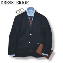 【美品】 ドレステリア DRESSTERIOR ワンポイント刺繍ロゴ コットンリネン シングル 2B アンコンジャケット テーラードジャケット ブレザー 春夏 M ネイビー メンズ