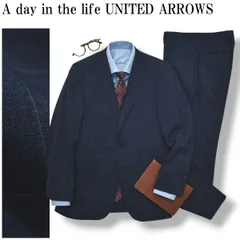 ユナイテッドアローズ  A day in the life UNITED ARROWS ウィンドウペンチェック シングル 2B スーツ セットアップ 上下 春夏 46 ネイビー メンズ